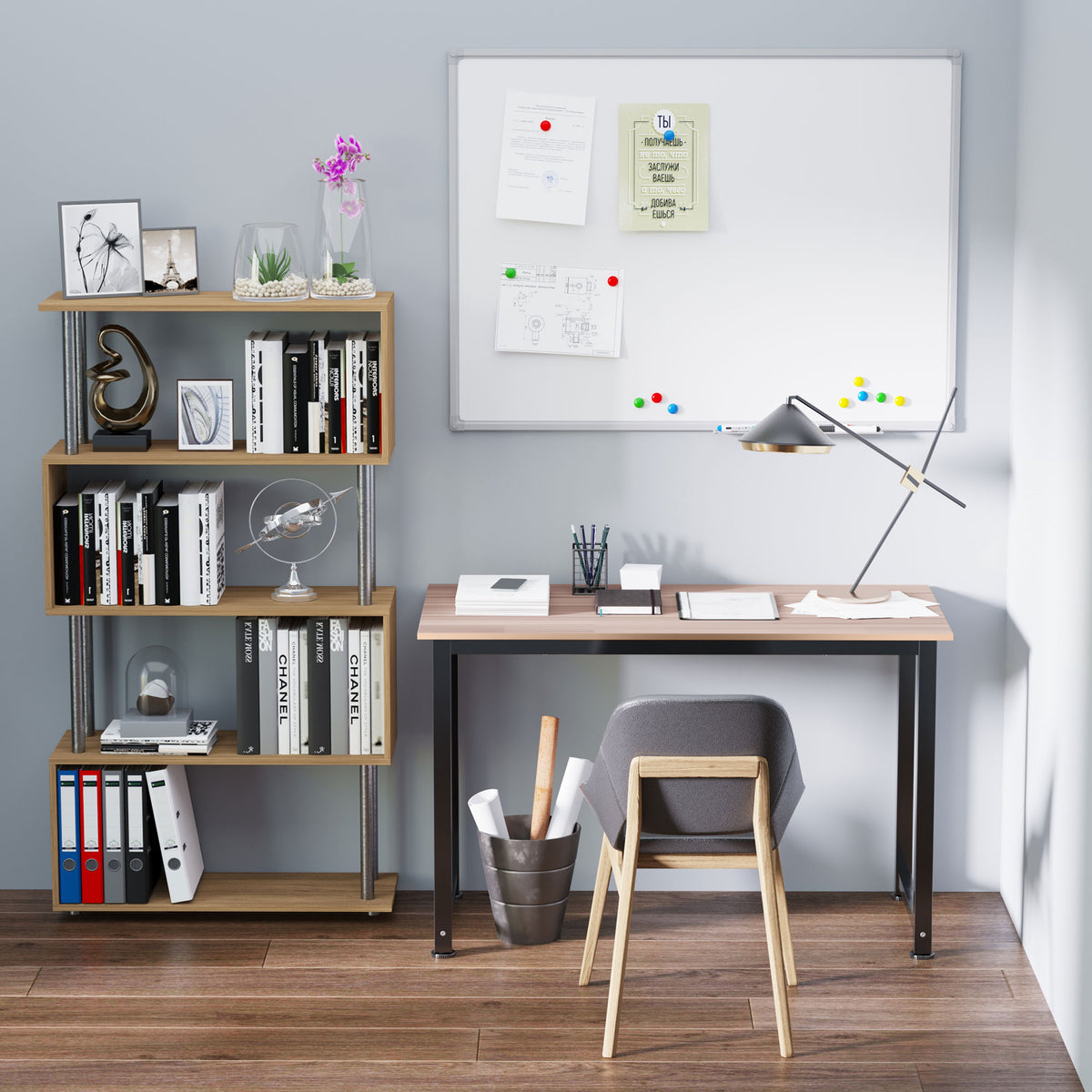 Secretária Moderna Mesa de Estudo com Estrutura de Aço e Pés Ajustáveis Mesa de Computador para Escritório Casa 120x60x76 cm Madeira e Preto — foto 2