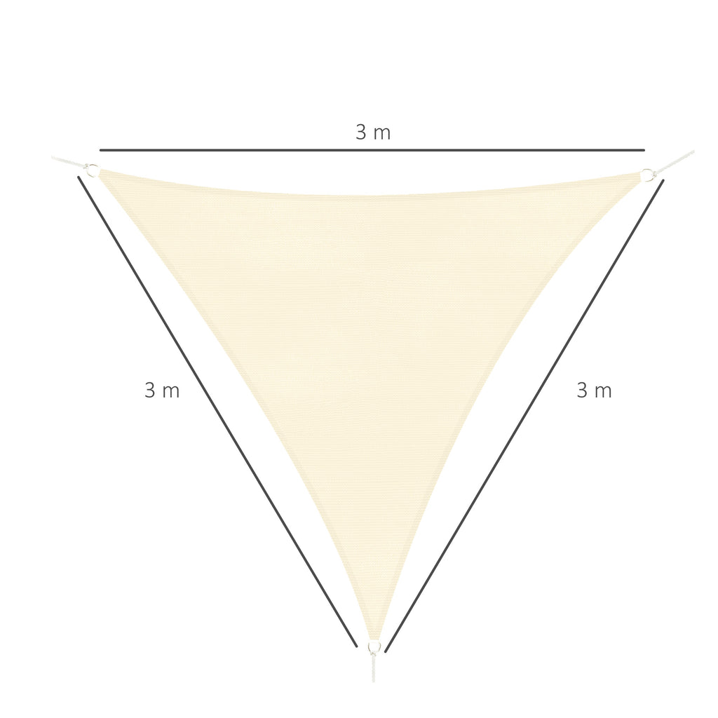 Vela de Sombra Triangular 3x3x3 m Toldo Vela de HDPE com Proteção UV Aneis em Forma de D e Cordas para Jardim Pátio Piscina Bege — foto 3