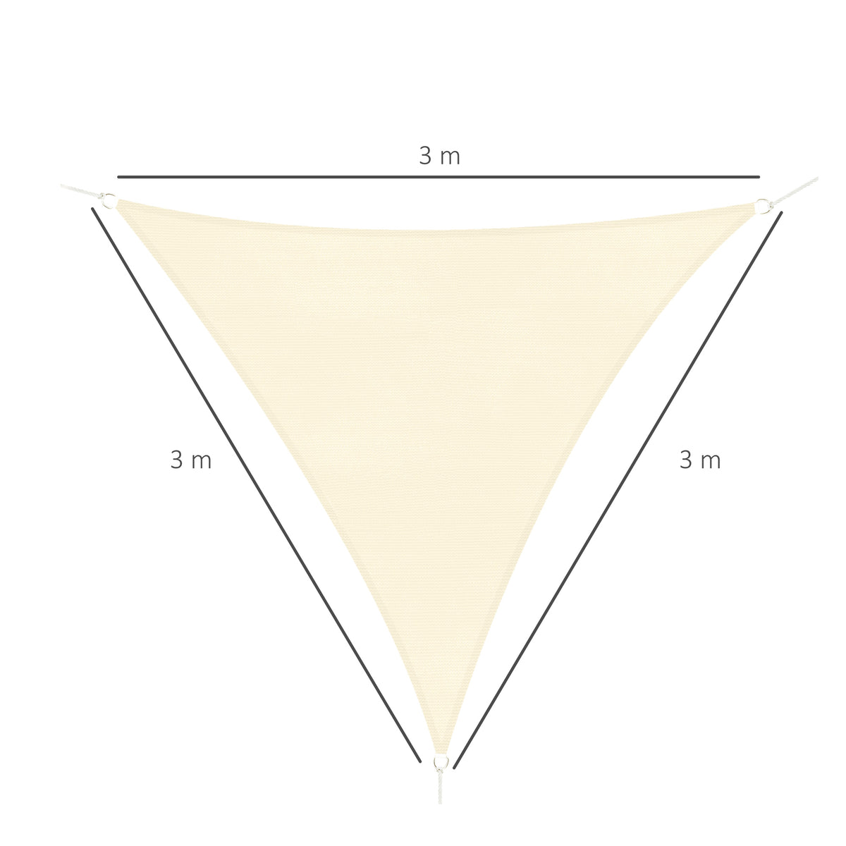 Vela de Sombra Triangular 3x3x3 m Toldo Vela de HDPE com Proteção UV Aneis em Forma de D e Cordas para Jardim Pátio Piscina Bege — foto 3