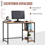 Mesa de computador para escritorio estudo com prateleiras de 2 andares Superfície grande Pernas com protetores ajustáveis Anti-derrapante 106x50x76 cm Cor Madeira — foto 4