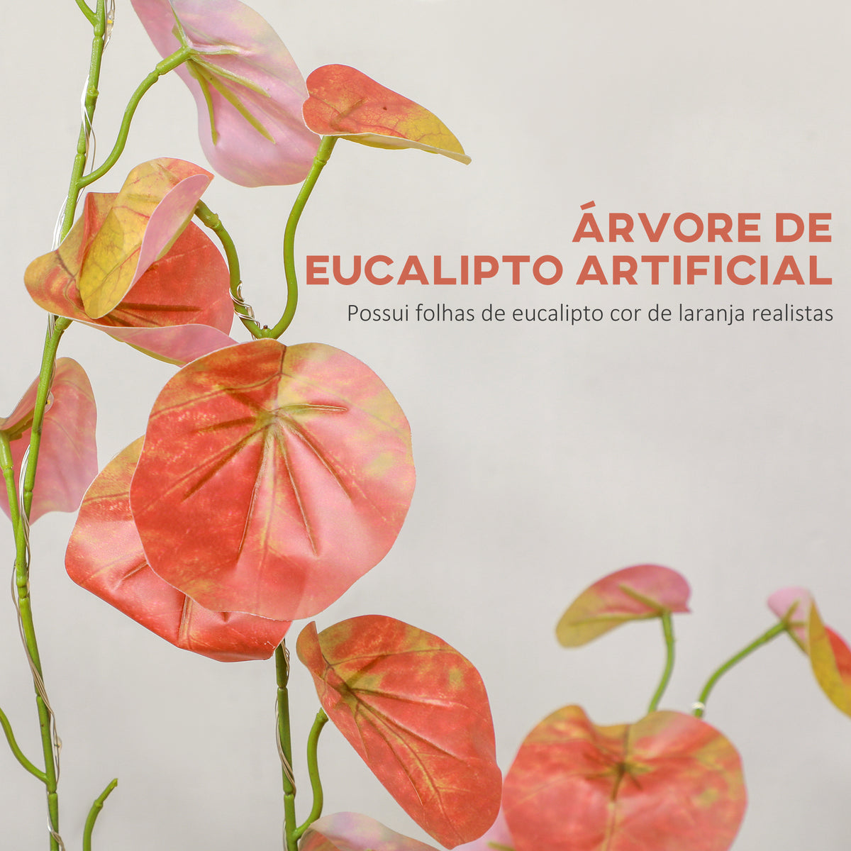 Árvore de Eucalipto Artificial 150 cm Árvore Artificial com 245 Luzes LED e Base Decoração para Interior e Exterior Laranja e Marrom — foto 5