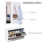 Móvel Cabide de Entrada de 3 Peças Armário de Entrada com Cabide Espelho e Sapateira 80x27x46,5cm Branco — foto 4