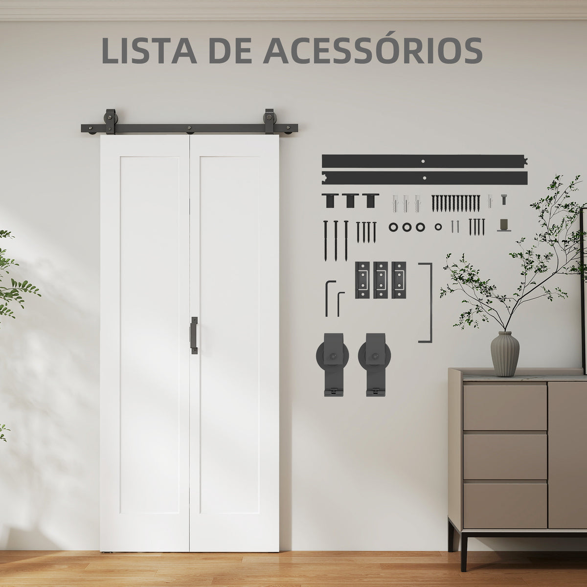 Porta de Correr com Acessórios Porta de Correr Dobrável com Acabamento Elegante Puxador Montagem Fácil para Casa de Banho Sala de Estar Cozinha 90x210 cm Branco — foto 7
