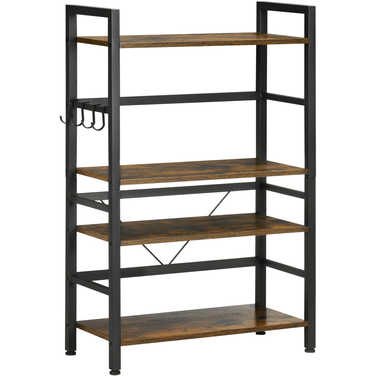 Estante de Cozinha de 4 Níveis Estante de Cozinha com 4 Prateleiras Ganchos e Sistema Anti-Tombo Estante para Micro-Ondas 65x30x102 cm Castanho Rústico e Preto — foto 1