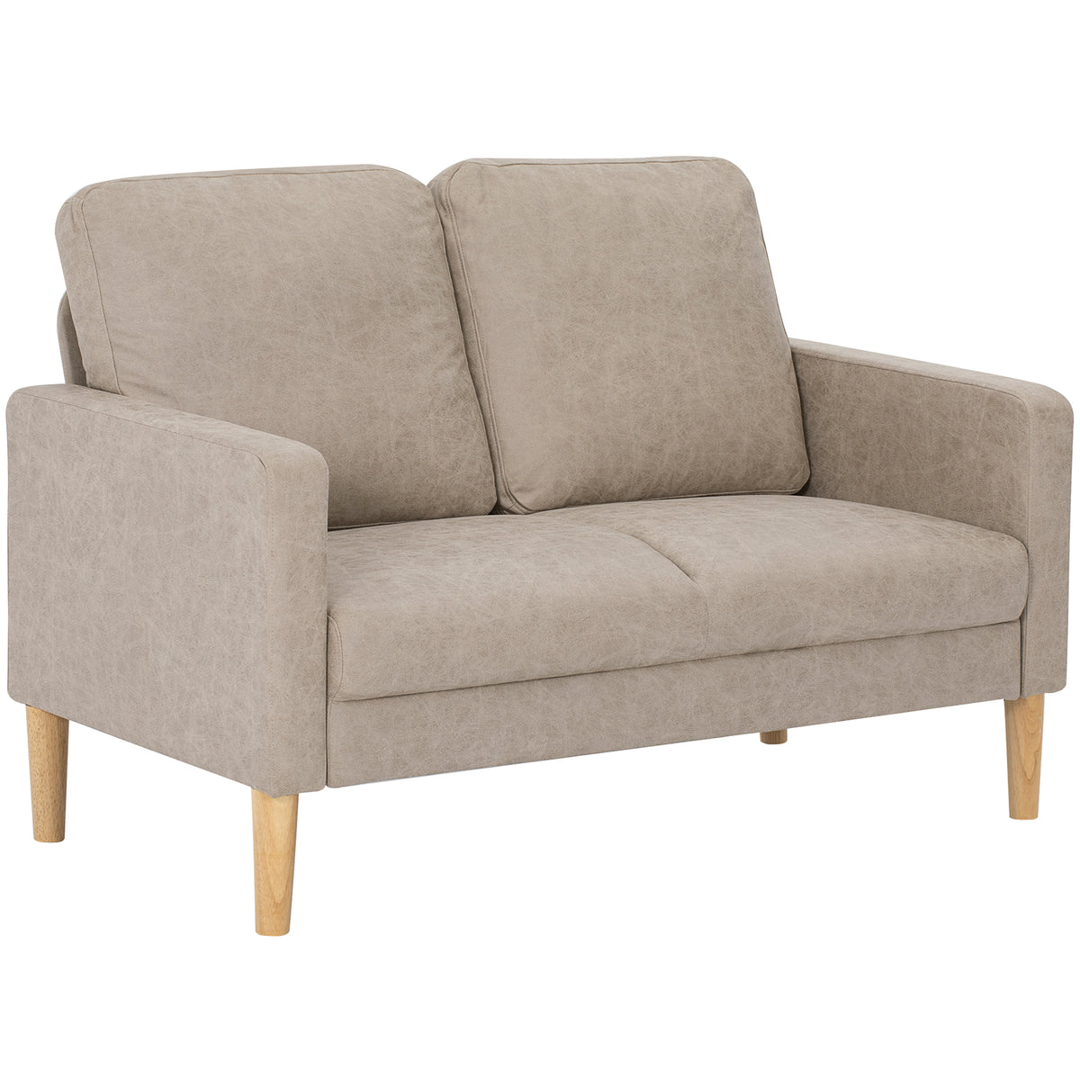 Sofá de 2 Lugares Estofado em Microfibra Sofá Moderno com Pés de Madeira Apoio de Braços para Sala Quarto Escritório Sala de Estar 130x78x85 cm Creme — foto 1