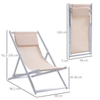 Conjunto de 2 Espreguiçadeiras Dobráveis com Encosto Reclinável em 5 Posições e Apoio para a Cabeça Acolchoado 96,5x58x91,5cm Bege — foto 3