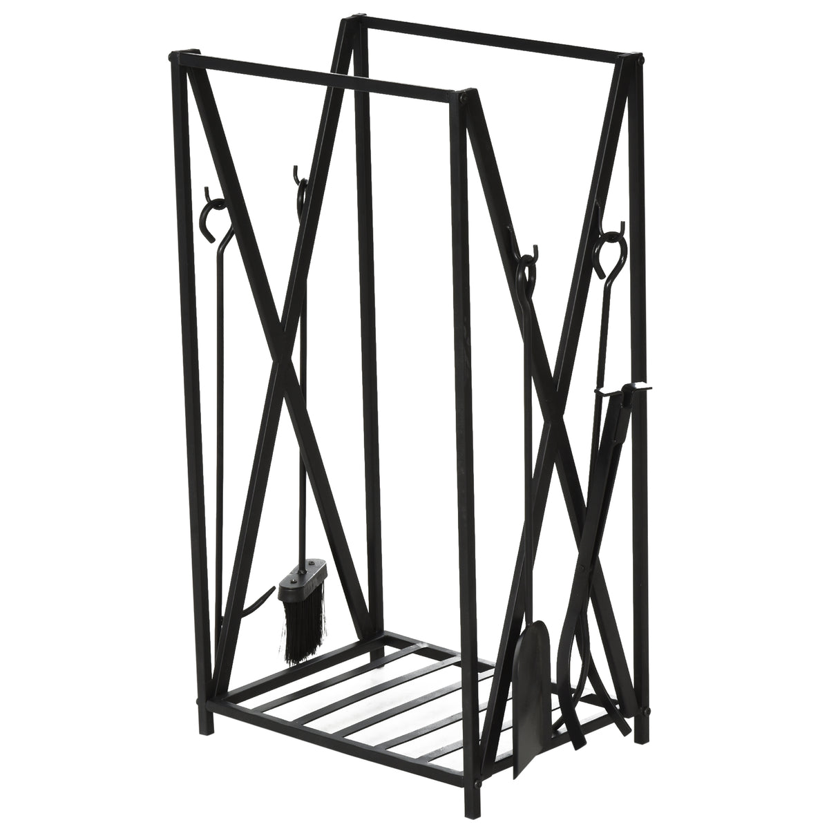 Suporte para Lenhas 46x30x76cm com 4 Ferramentas Incluídas Estrutura de Aço Carga Máxima 100kg para Exterior e Interior Preto — foto 1