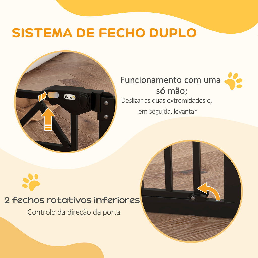 Barreira de Segurança Extensível Barreira para Animais de Estimação com Fecho Automático e Sistema de Duplo Bloqueio para Porta Corredor Escada 74-100x76 cm Preto — foto 5