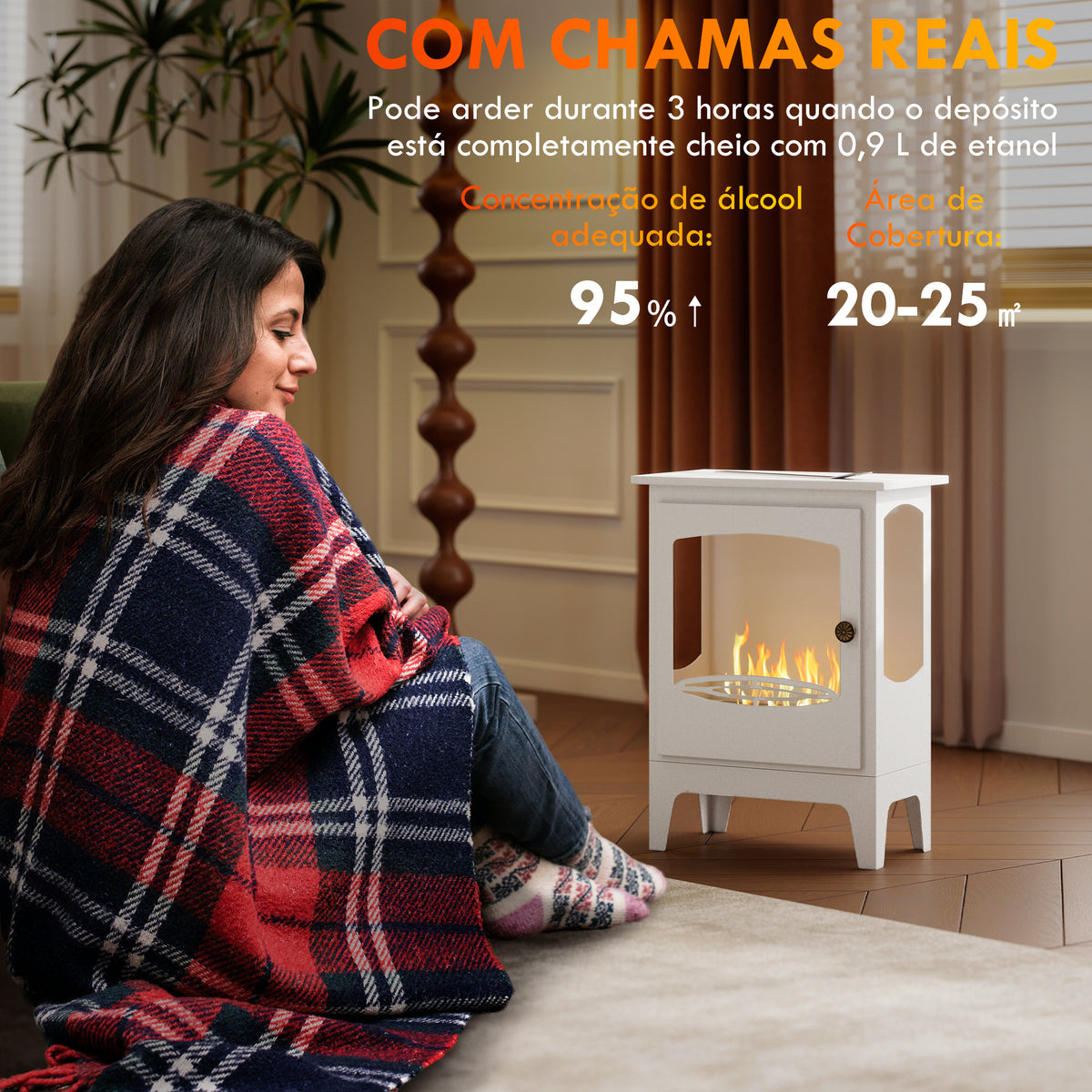 Essenza Lareira de Bioetanol 7000BTU Aço Inoxidável 1,2L 3h 20-25m² 39x26x54cm Branco — foto 4