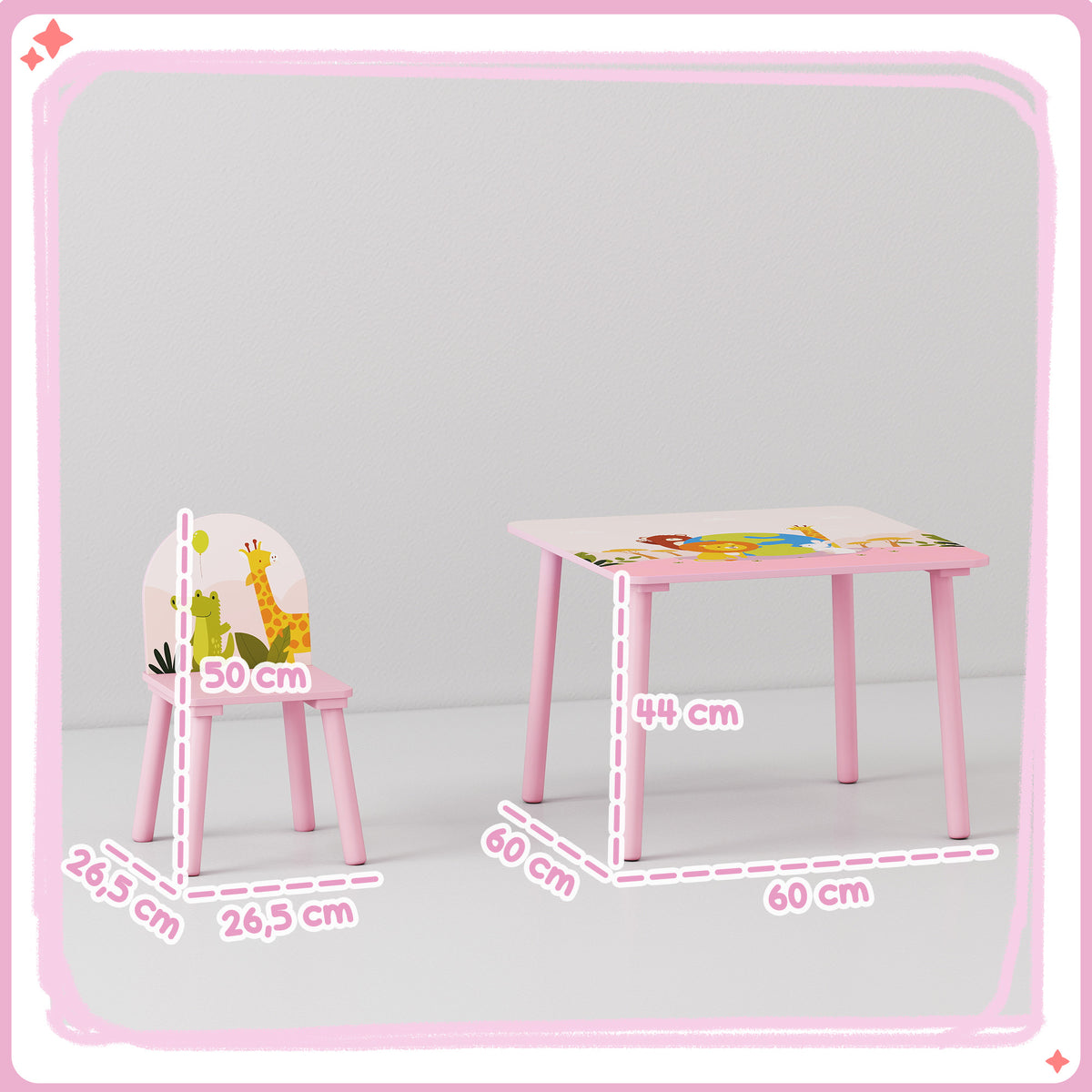 Mesa Infantil com 2 Cadeiras Mesa e Cadeiras para Crianças com Estampados de Animais para Meninos e Meninas de 3-8 Anos para Casa Escola Infantil Rosa — foto 3