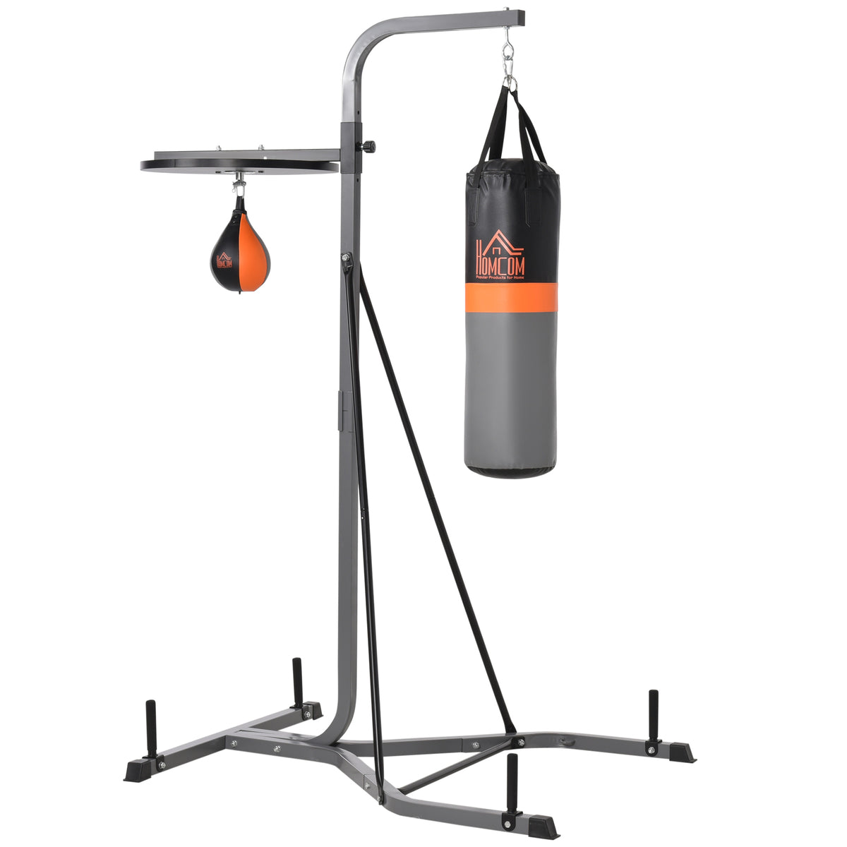 Saco de Boxe Suspenso com Suporte Bola de Velocidade Ajustável em Altura de 167-187cm e Inflador para Treinamento Fitness em Casa Ginásio 115x157x221 cm Preto e Cinza — foto 1