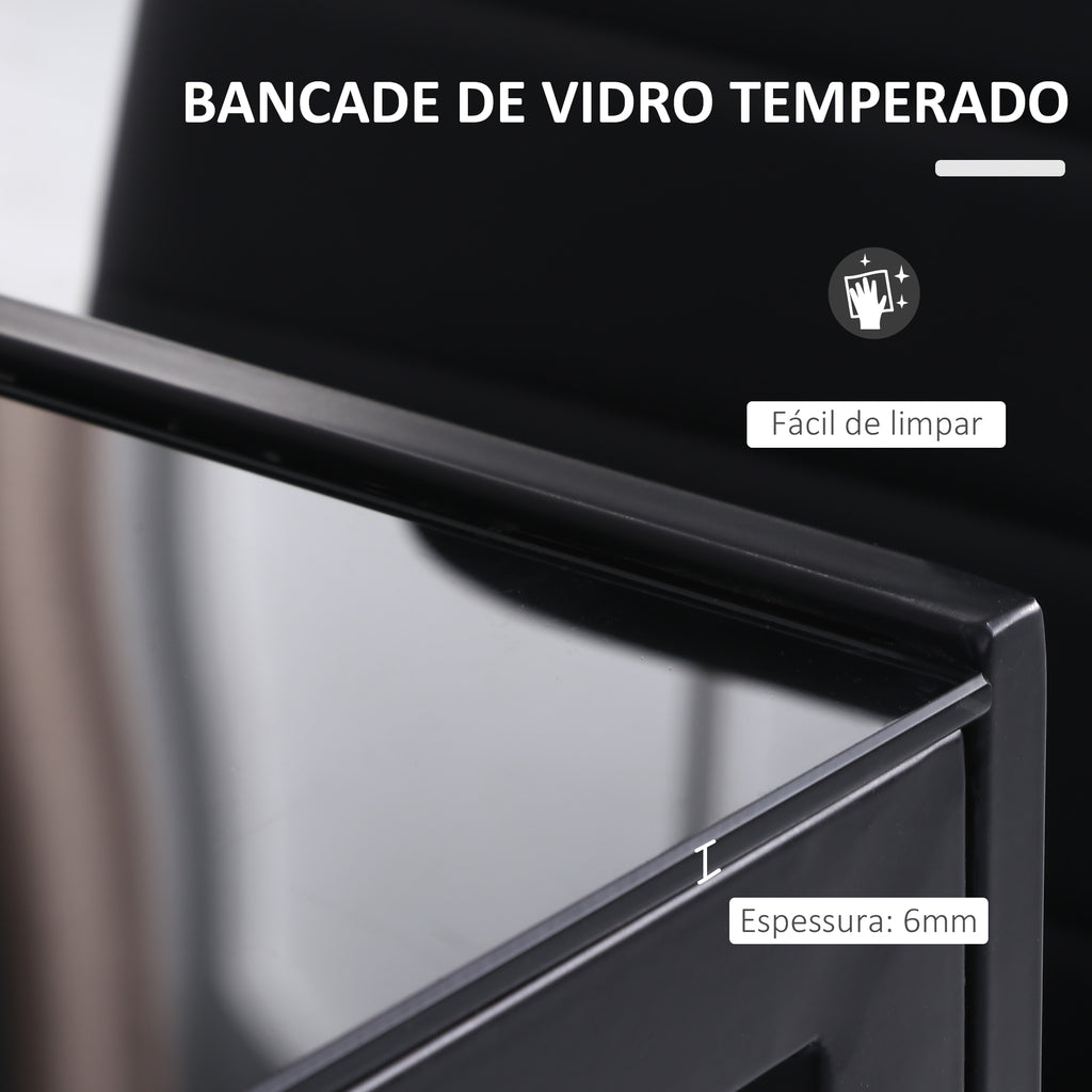Mesa Sala de Jantar de Cristal Mesa Retangular para 4-6 pessoas com Pés de Metal Multifuncional para Cozinha 120x60x75 cm Preto — foto 4