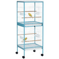Gaiola para Pássaros com Rodas Gaiola Grande de 2 Níveis com Bandejas Removíveis Portas Comedouros Poleiros para Canários Periquitos 51,5x50x140 cm Azul e Branco — foto 1
