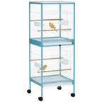 Gaiola para Pássaros com Rodas Gaiola Grande de 2 Níveis com Bandejas Removíveis Portas Comedouros Poleiros para Canários Periquitos 51,5x50x140 cm Azul e Branco — foto 1