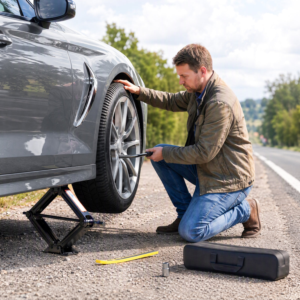 Macaco Hidráulico para Carro 2,5T com Elevação 100-410 mm, Chave de Roquete e Bolsa, para Automóvel e SUV, Preto — imagem 3