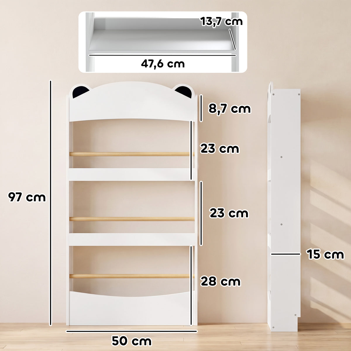 Estante Infantil para Livros de 4 Níveis, Montagem na Parede, para Quarto, Cantinho de Leitura e Sala de Brincar, Branco — foto 2