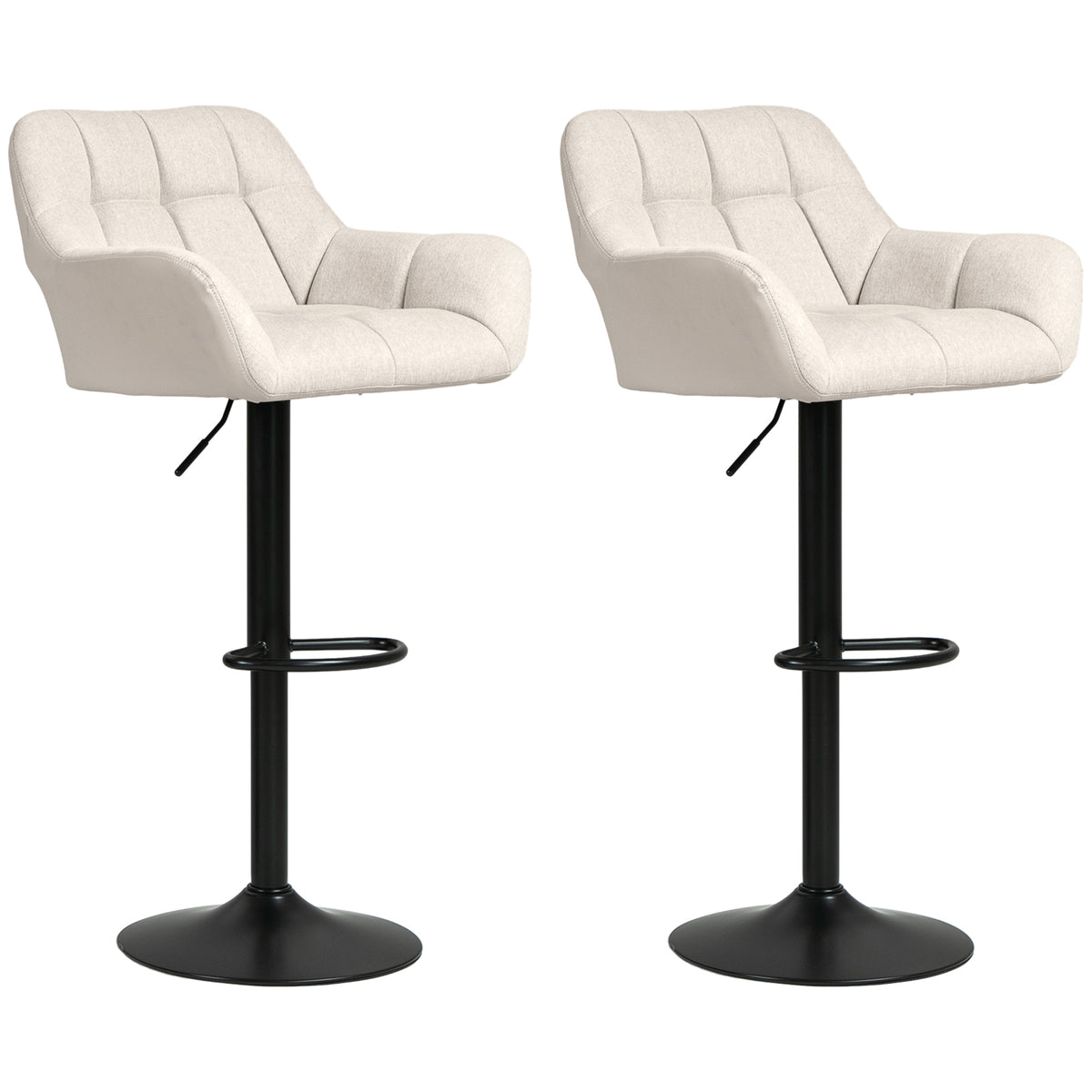 Banquetas Conjunto de 2 Design Retrô ajustável Couro Sintético Efeito Linho Creme + Preto — foto 1