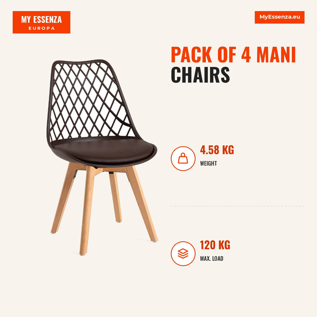 Pack 4 Cadeiras Mani — Marrom — Infografia | Infographic — dimensions