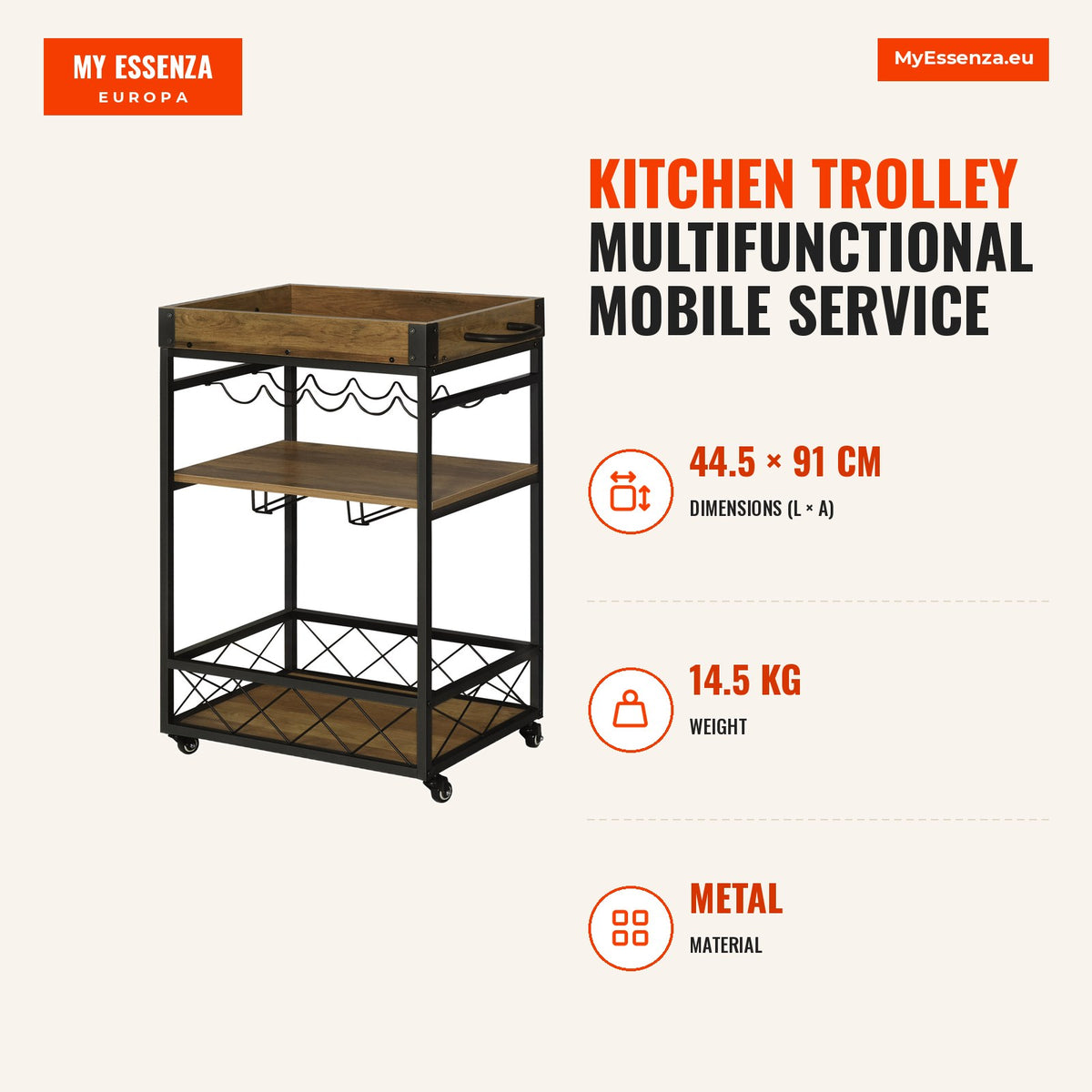Carrinho de cozinha Carrinho de serviço móvel multifuncional com 3 prateleiras Suporte para copos e toalheiros da bandeja porta-copos para sala de jan — Infografia | Infographic — dimensions