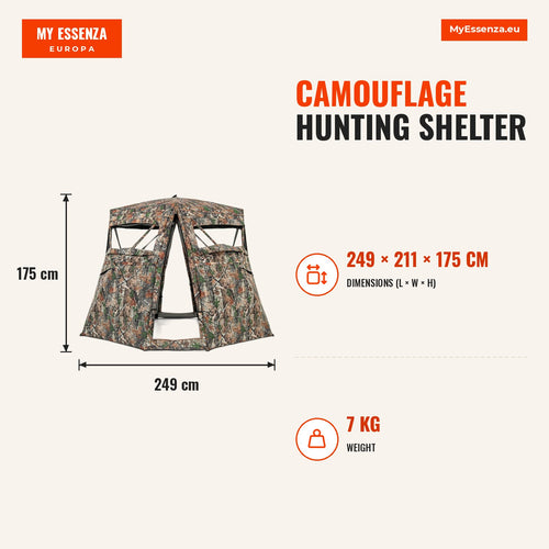 Abrigo de Caça Camuflado com Vista 360° para 2-3 Pessoas com Bolsa de Transporte — Infografia | Infographic — dimensions
