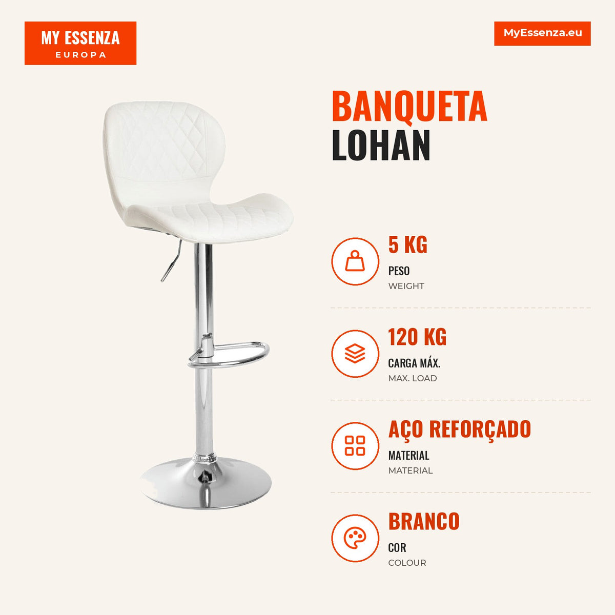 Banqueta Lohan — Branco — Infografia — medidas