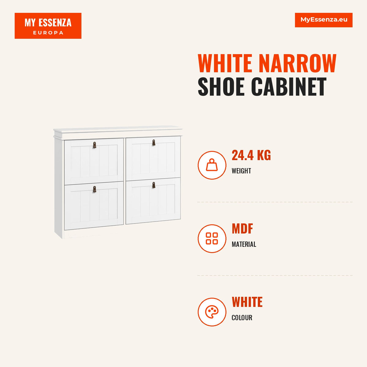 Móvel Sapateira Branco Sapateira Estreita com 4 Portas e Prateleira Ajustável para 20 Pares de Sapatos Anti Tombo para Entrada Corredor 105x24x82,5 cm — Infografia | Infographic — dimensions