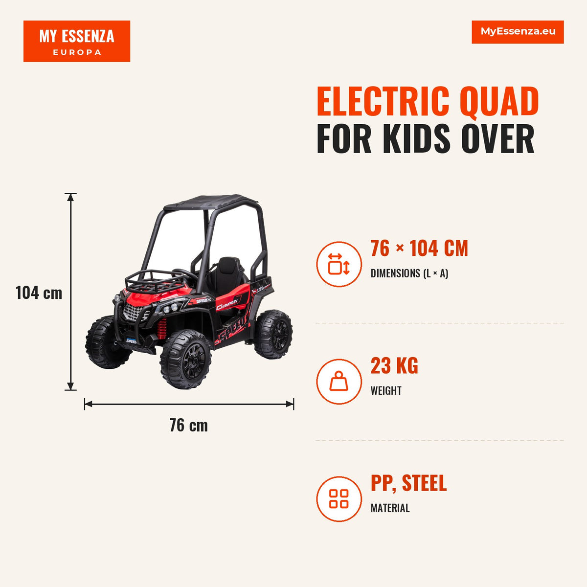 Quad Elétrico para Crianças acima de 3 Anos com controle Remoto Faróis e Música 118x76x104 cm Vermelho — Infografia | Infographic — dimensions