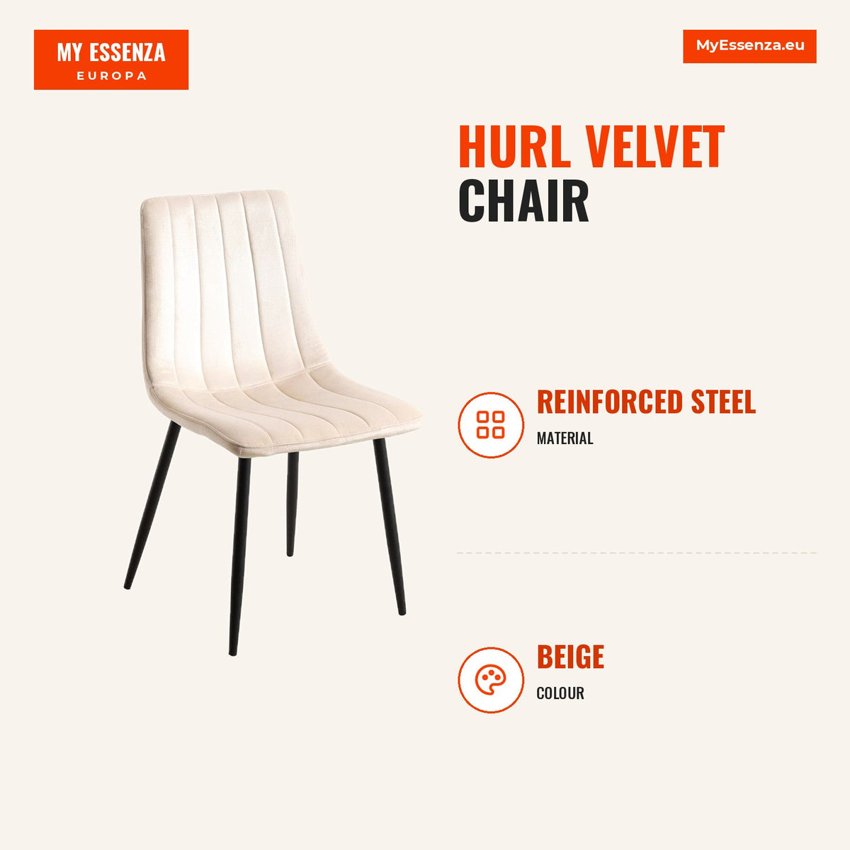 Cadeira Hurl Veludo — Beige — Infografia | Infographic — dimensions