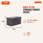 Pufe de armazenamento Dico 76 cm Veludo — Cinza — Infografia | Infographic — dimensions