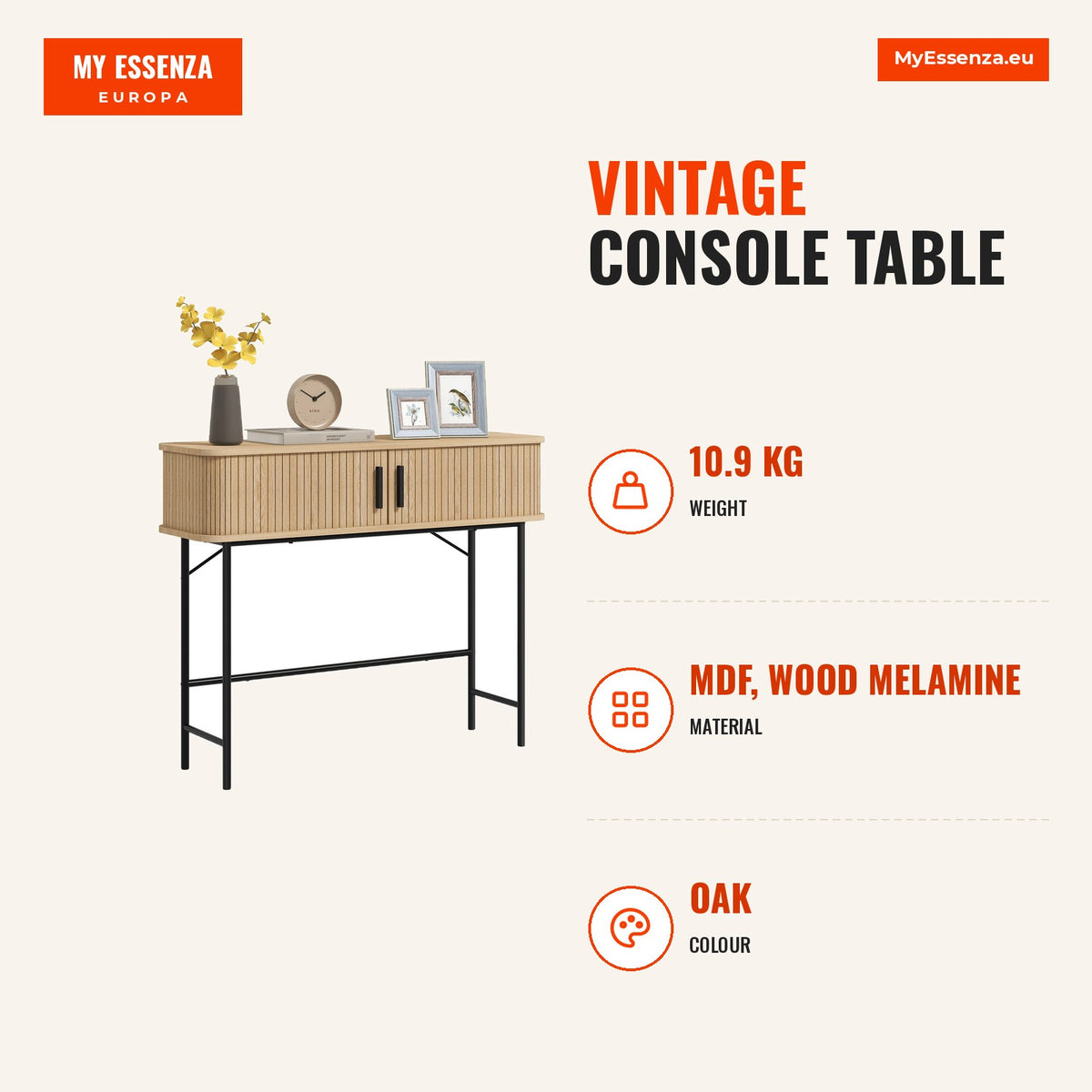 Mesa Consola Vintage Móvel de Entrada com 2 Portas de Correr e Compartimentos Consola de Entrada Corredor 100x30x80 cm Carvalho — Infografia | Infographic — dimensions
