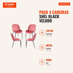 Pack 4 Cadeiras Shel Black Veludo — Rosa — Infografia — medidas