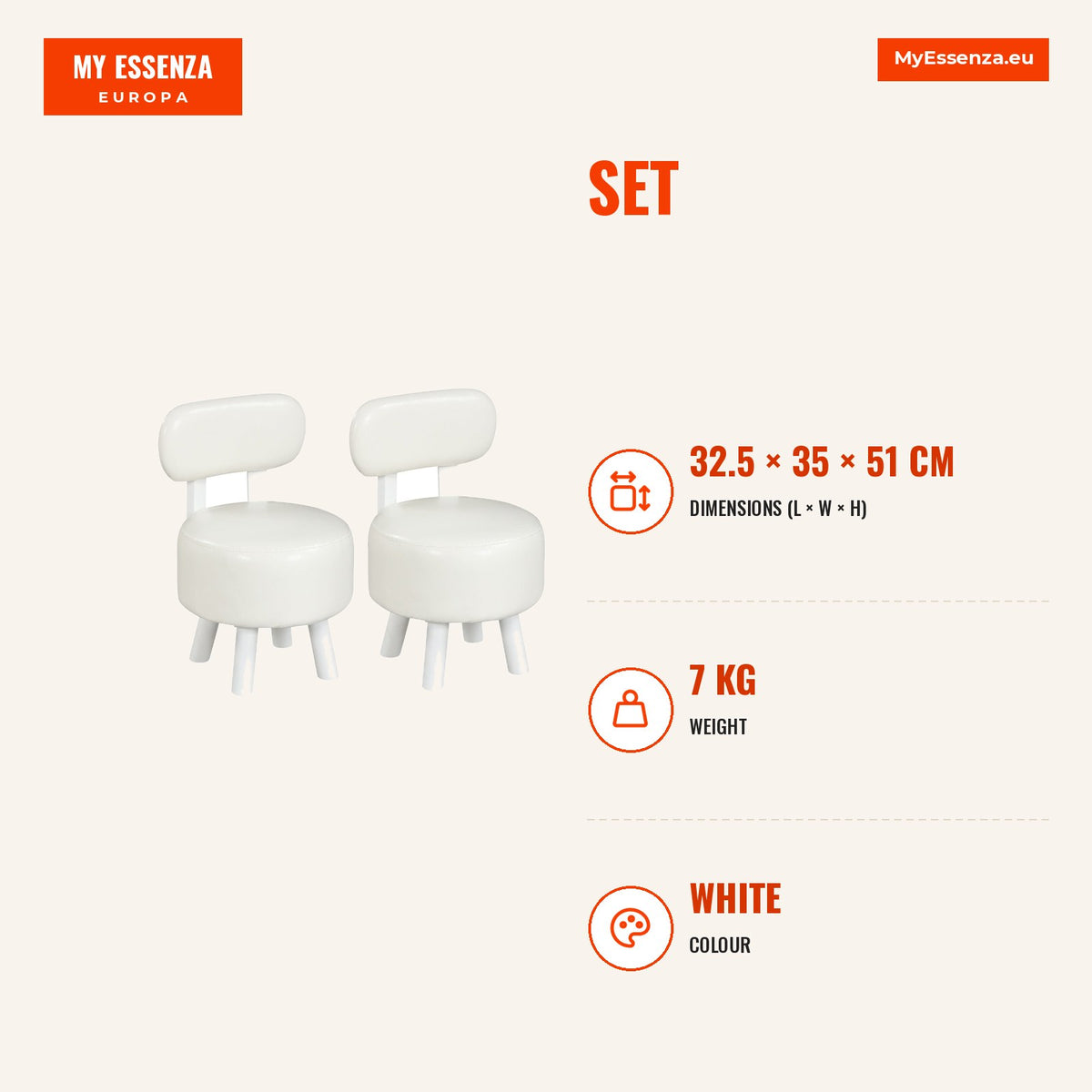 Jogo de 2 Otomanas com Encosto em Madeira de Borracha e Espuma Densa - 150 kg — Infografia | Infographic — dimensions