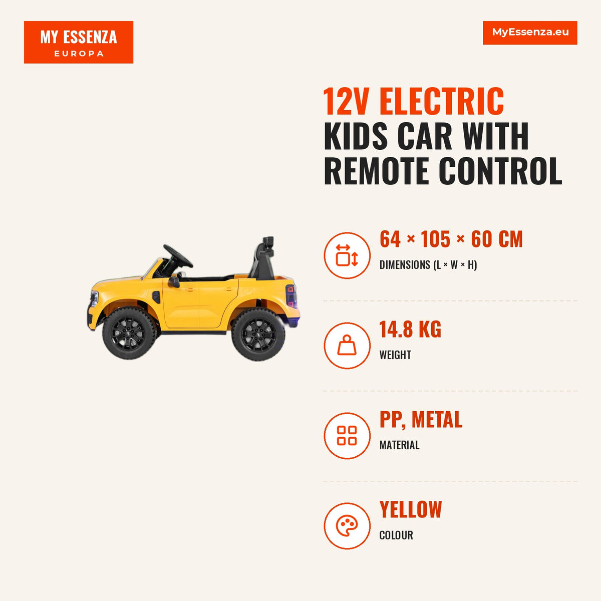 Carro Eléctrico Infantil 12V com Controlo Remoto e Faros LED para Crianças 3-6 Anos — Infografia | Infographic — dimensions