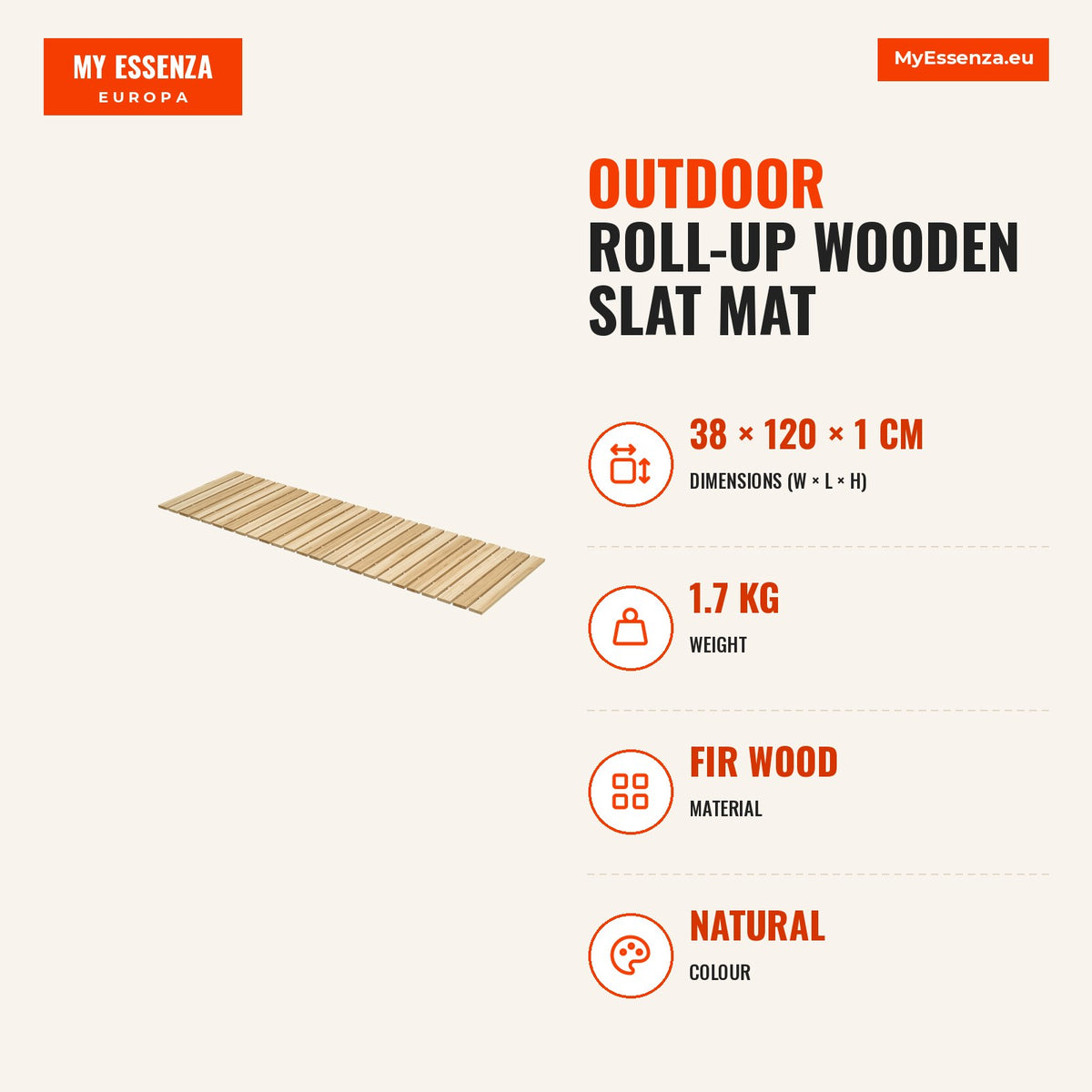 Estrado de Ripas de Madeira 120x38 cm Estrado de Ripas Enrolável para Exteriores Resistente às Intempéries Decoração de Jardim para Praia Casamento Fe — Infografia | Infographic — dimensions