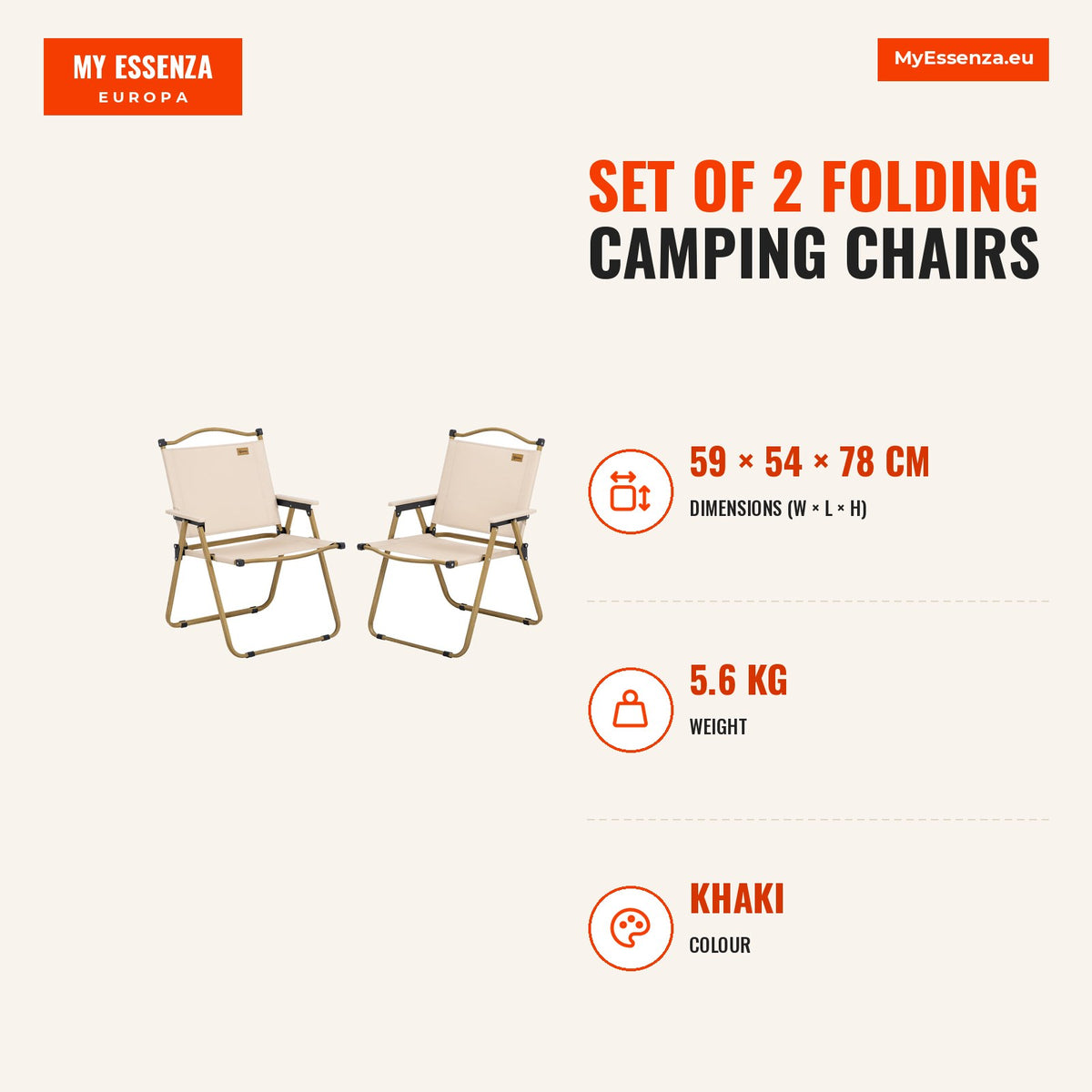 Conjunto de 2 Cadeiras Dobráveis de Campismo Cadeiras Portáteis com Apoios de Braços e Estrutura de Aço Cadeiras para Pesca Jardim Terraço 54x59x78 cm — Infografia | Infographic — dimensions