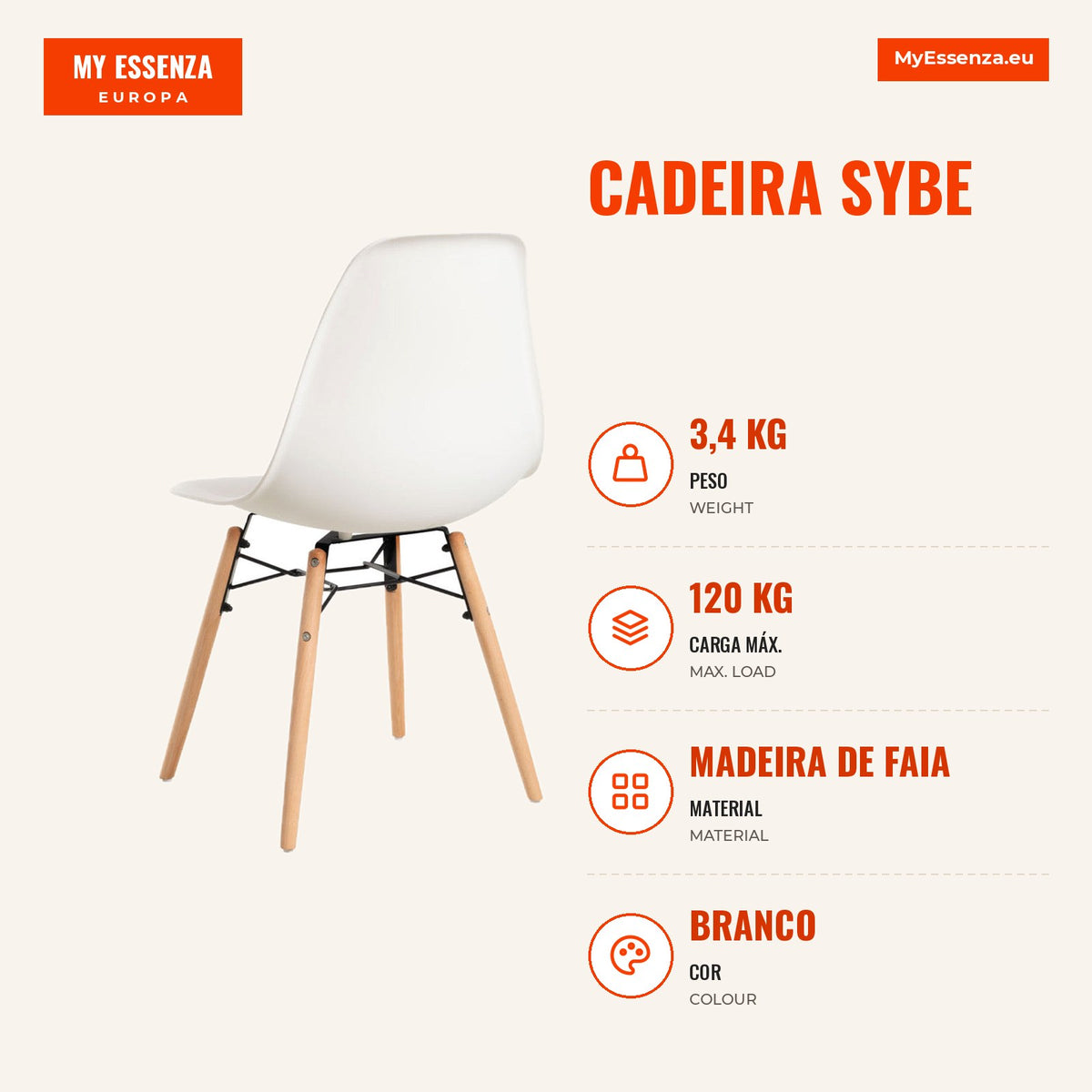 Cadeira Sybe — Branco — Infografia — medidas