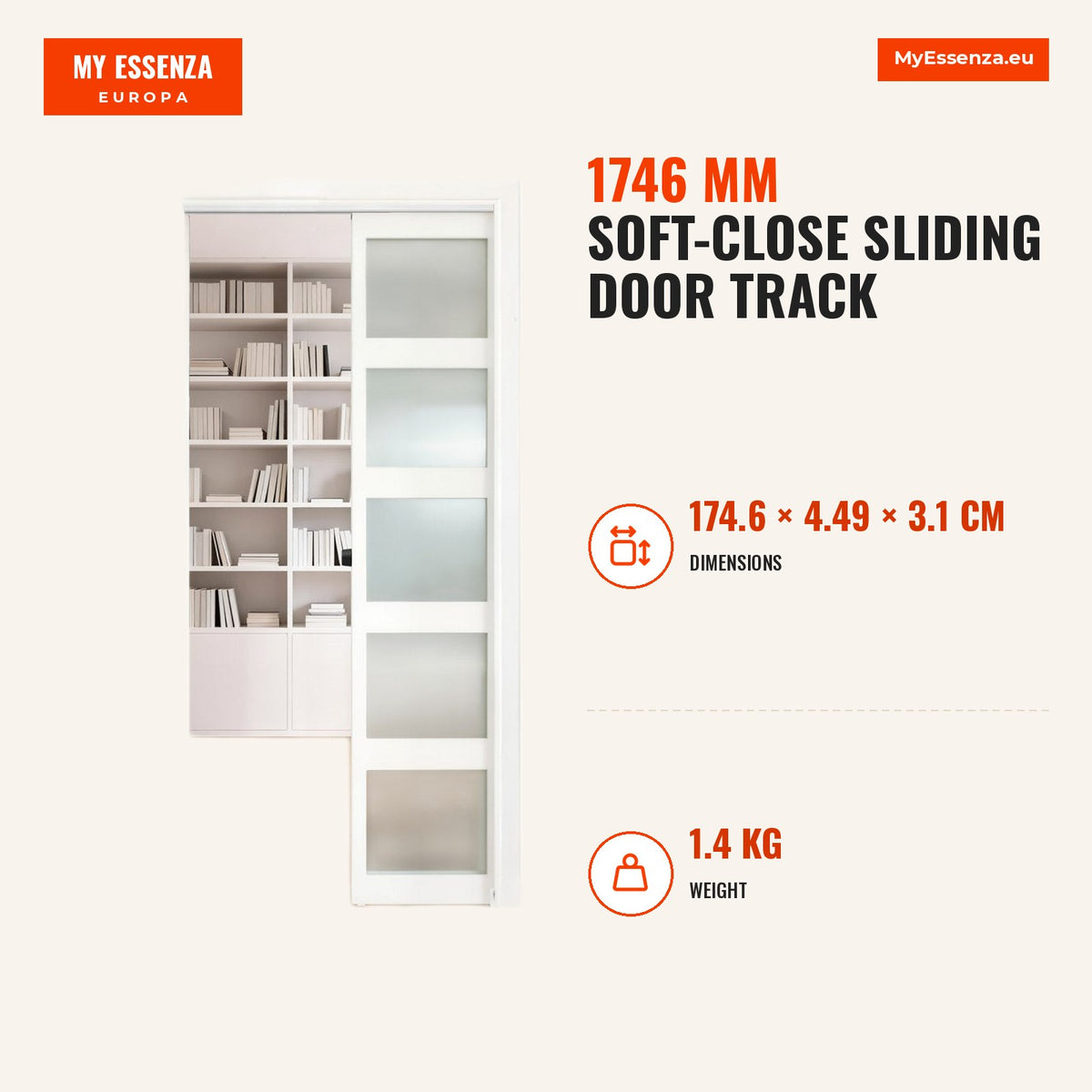 Calha porta correr 1746 mm fecho suave — Infografia | Infographic — dimensions