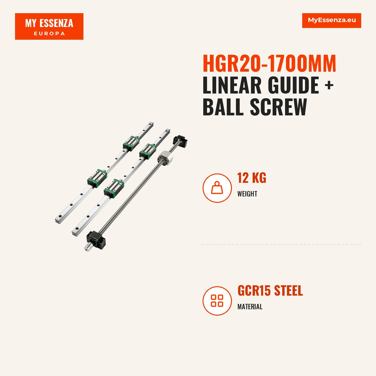 Guia Linear HGR20-1700mm + Parafuso Balístico — Infografia | Infographic — dimensions