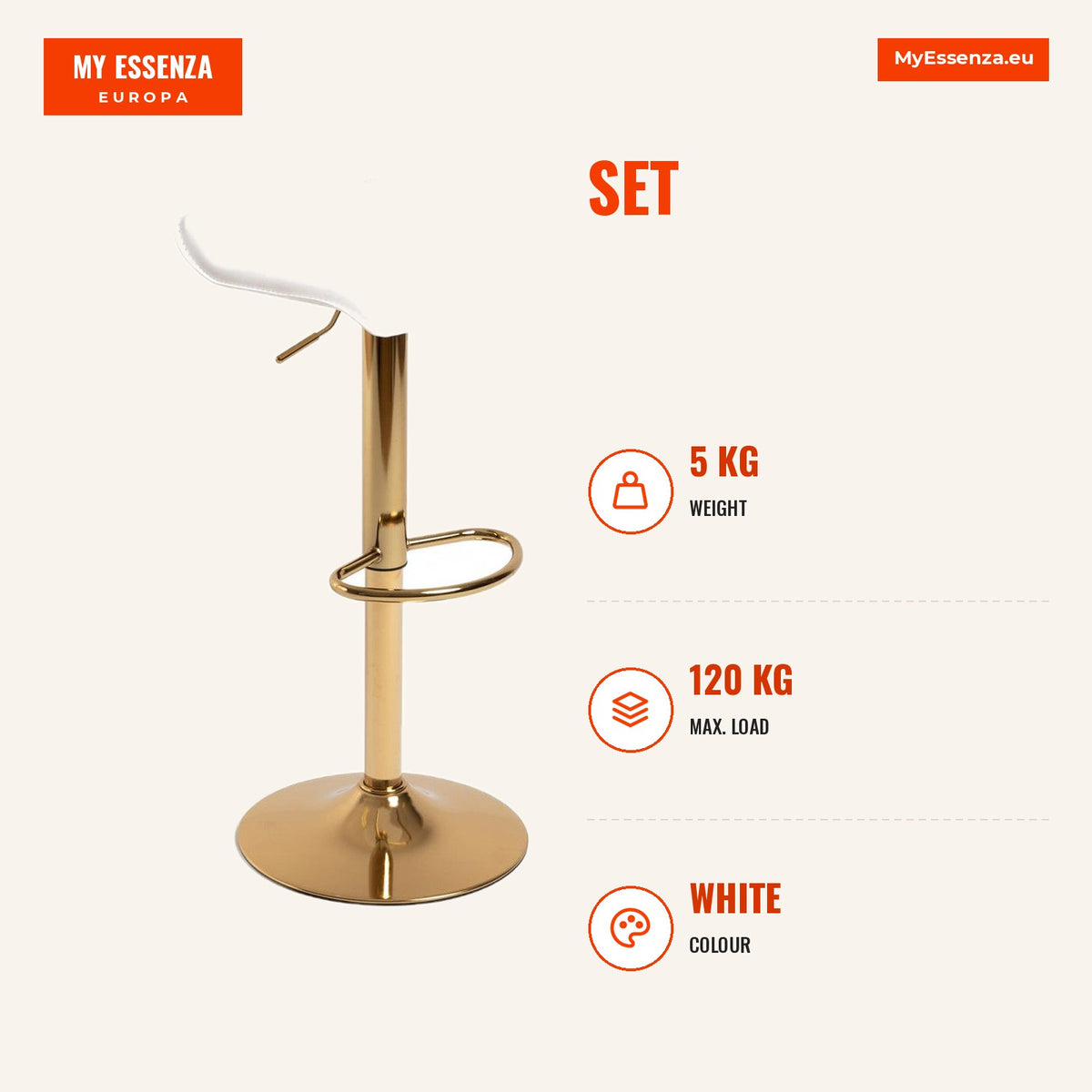 Pack 4 Bancos Tom Golden — Branco — Infografia | Infographic — dimensions