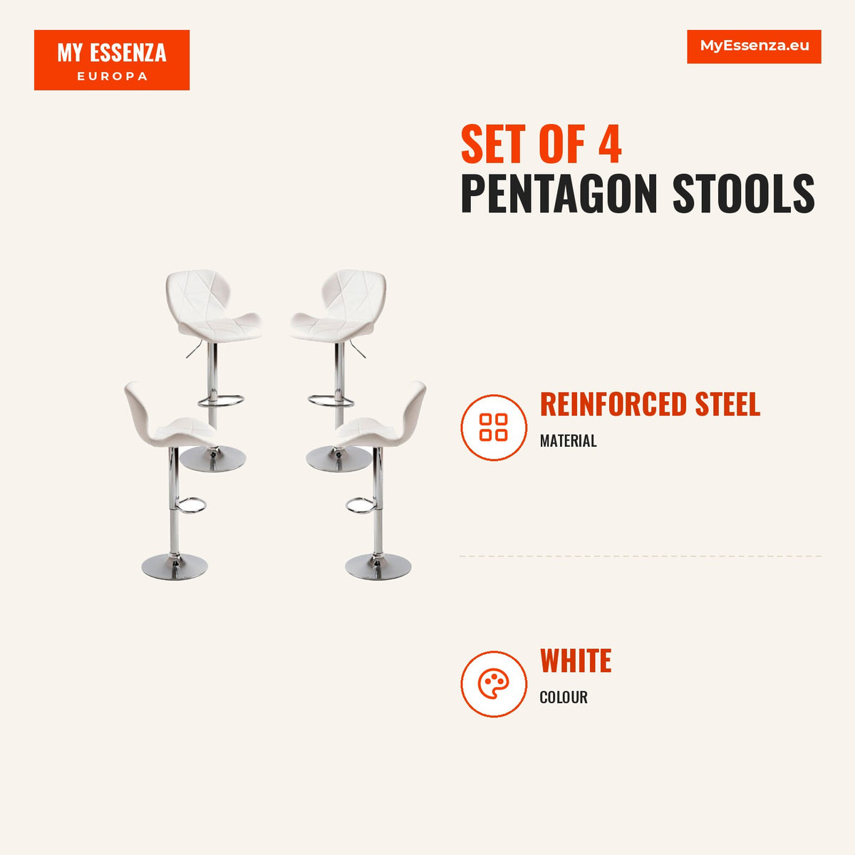 Pack 4 Bancos Pentágono — Branco — Infografia | Infographic — dimensions