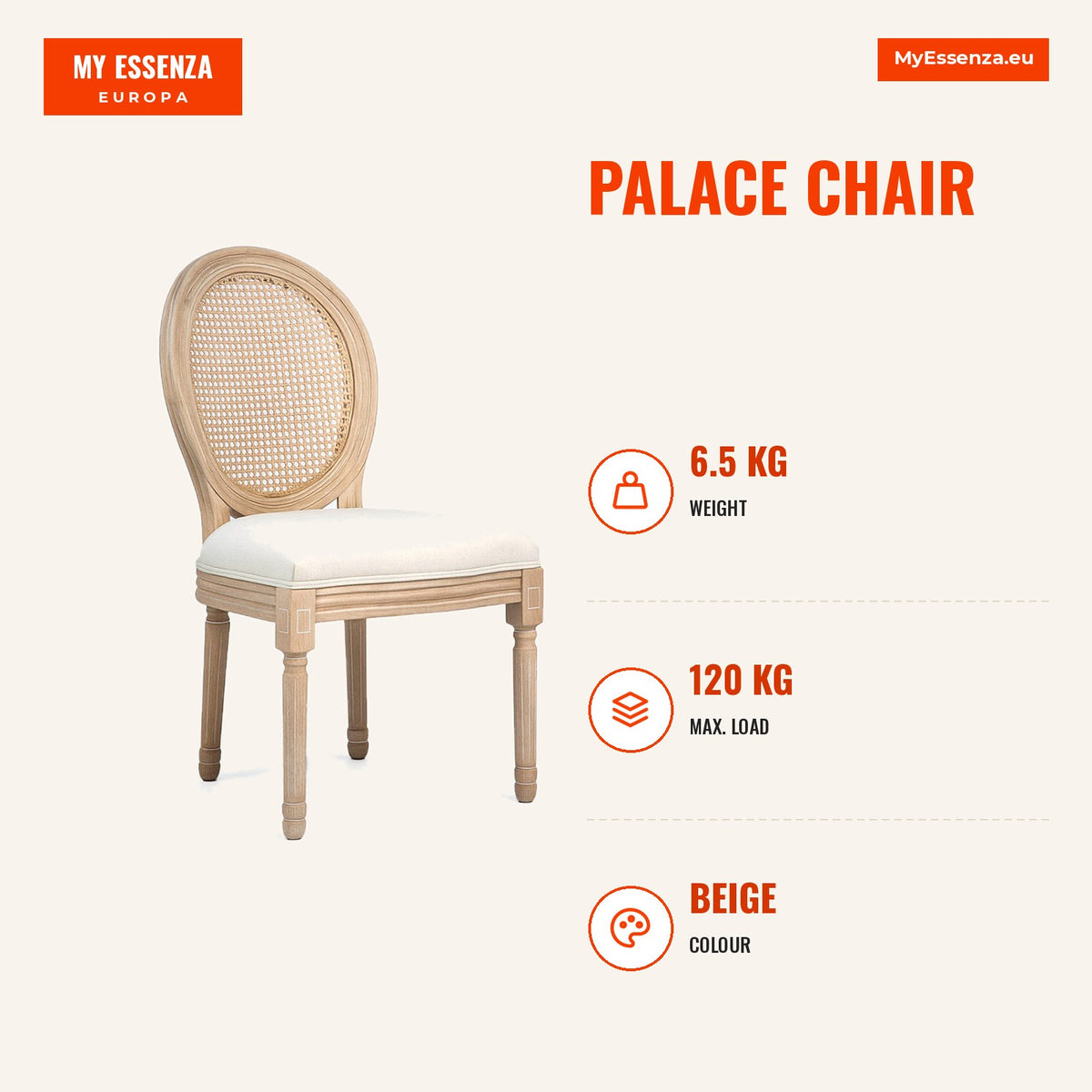 Cadeira Palace — Beige — Infografia | Infographic — dimensions