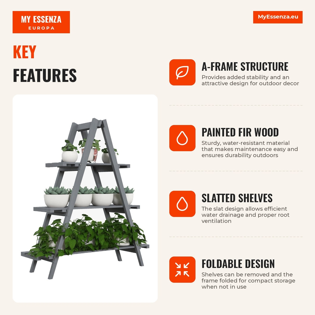 Suporte de Madeira para Plantas Dobrável Estante Decorativo para Vasos de 3 Níveis com Estrutura em Forma de A para Jardim Pátio Varanda 100x36x112 cm — Infografia | Infographic — dimensions