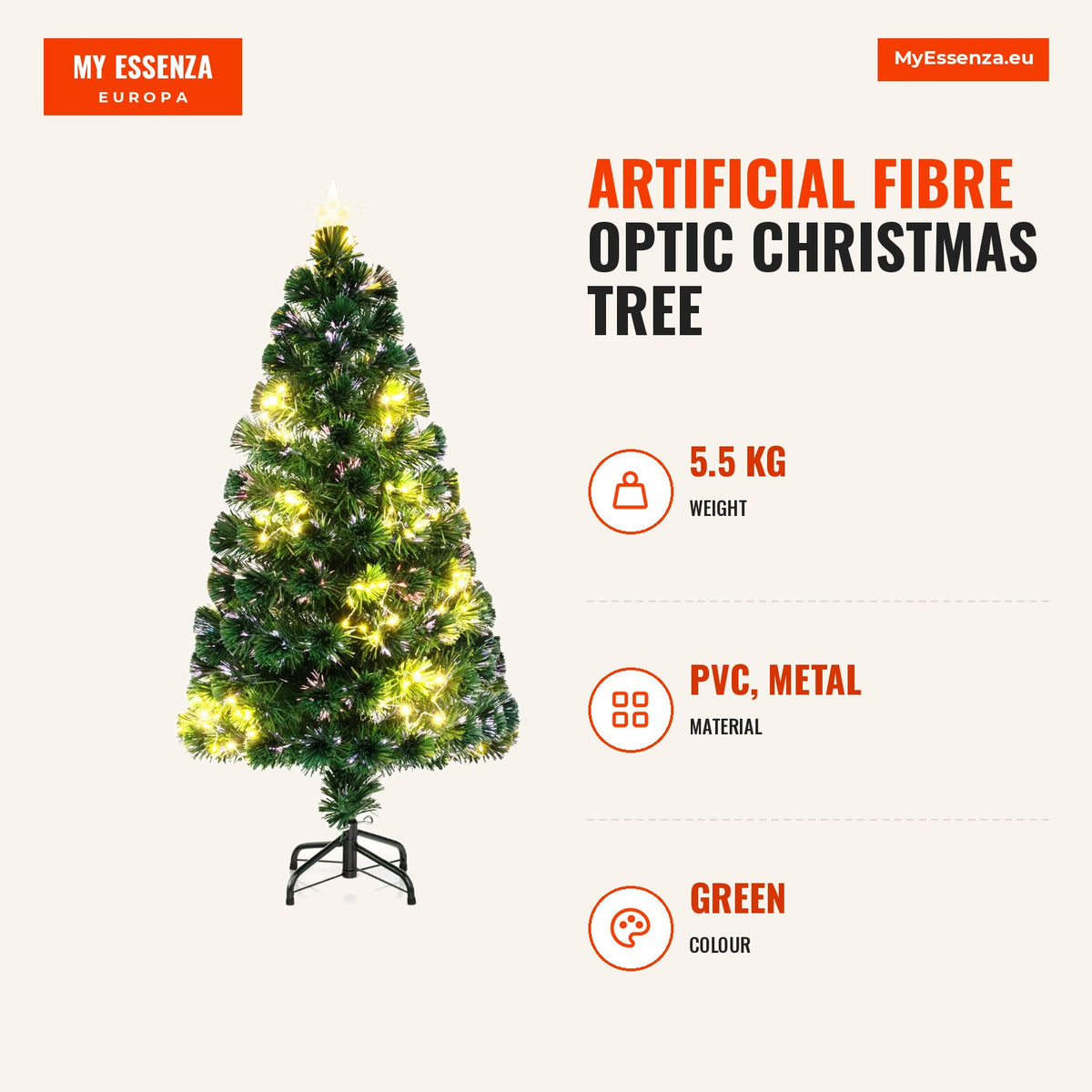 Árvore de Natal Artificial Fibra Óptica 120/150/180 cm Pré-iluminada com Luzes Ajustáveis e Base Metálica — Infografia | Infographic — dimensions