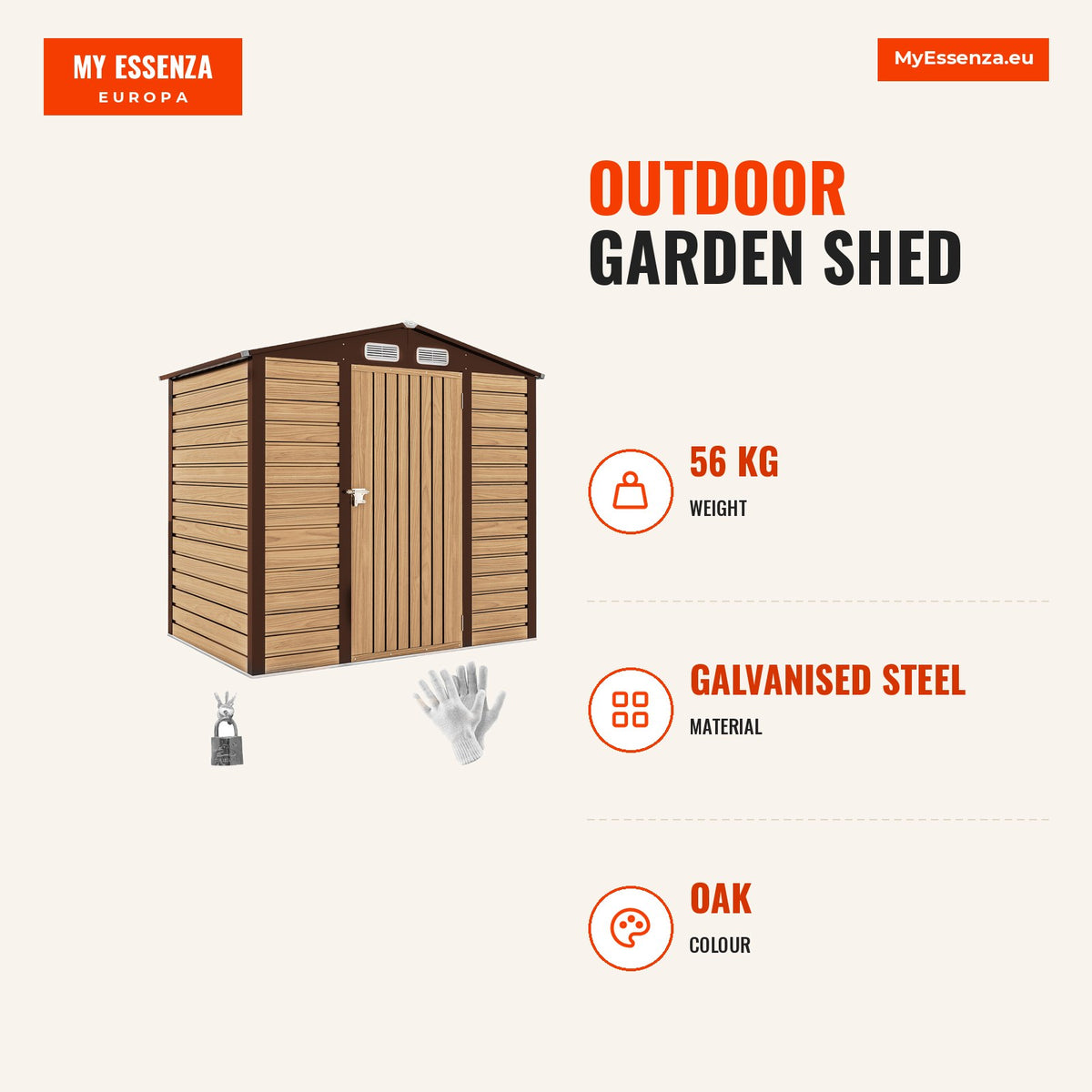 Casota de Jardim Exterior, 2,27 m² 190x131x188 cm, Abrigo Metálico de Jardim com 2 Ventilações, Porta com Fechadura, para Armazenamento de Ferramentas — Infografia | Infographic — dimensions