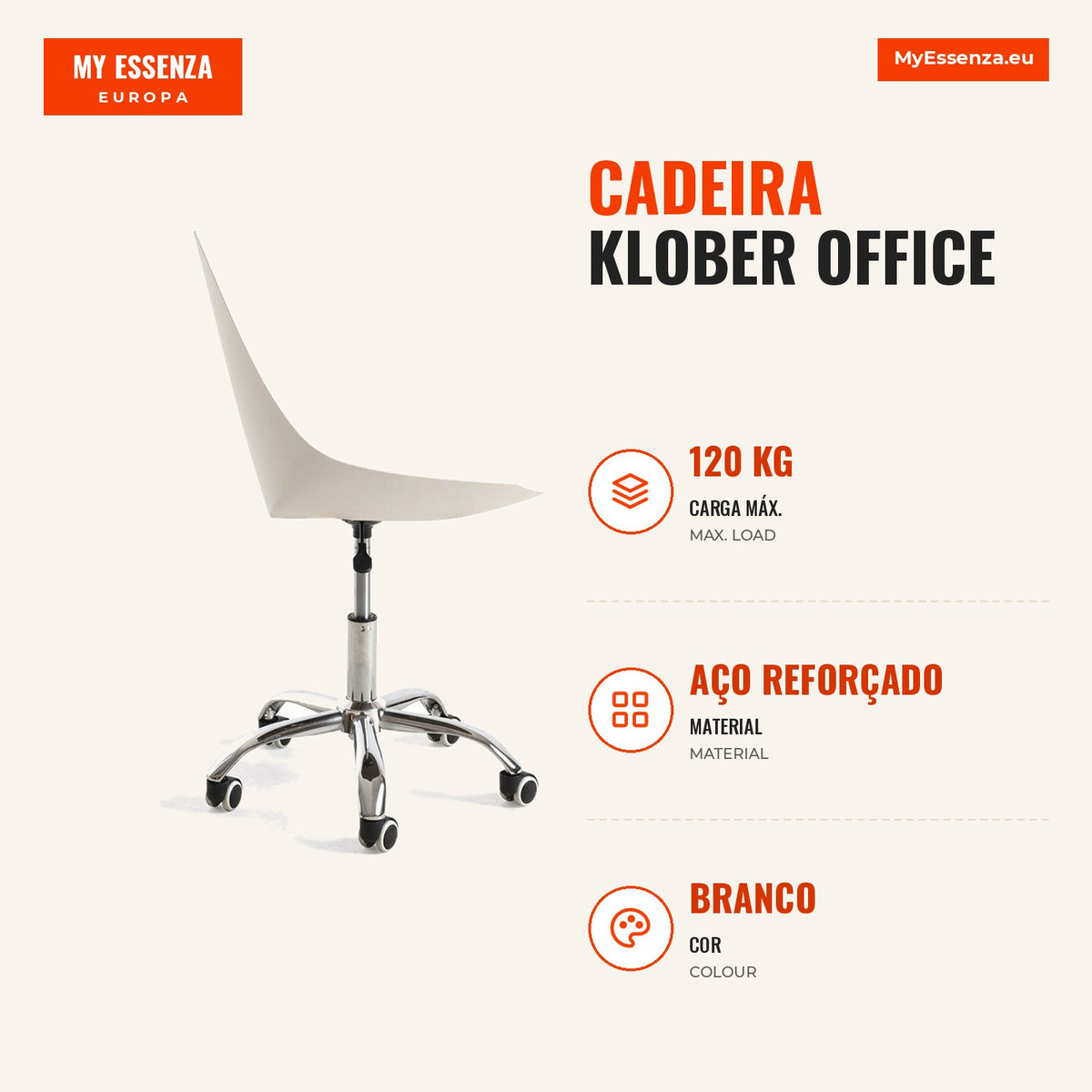 Cadeira Klober Office — Branco — Infografia — medidas