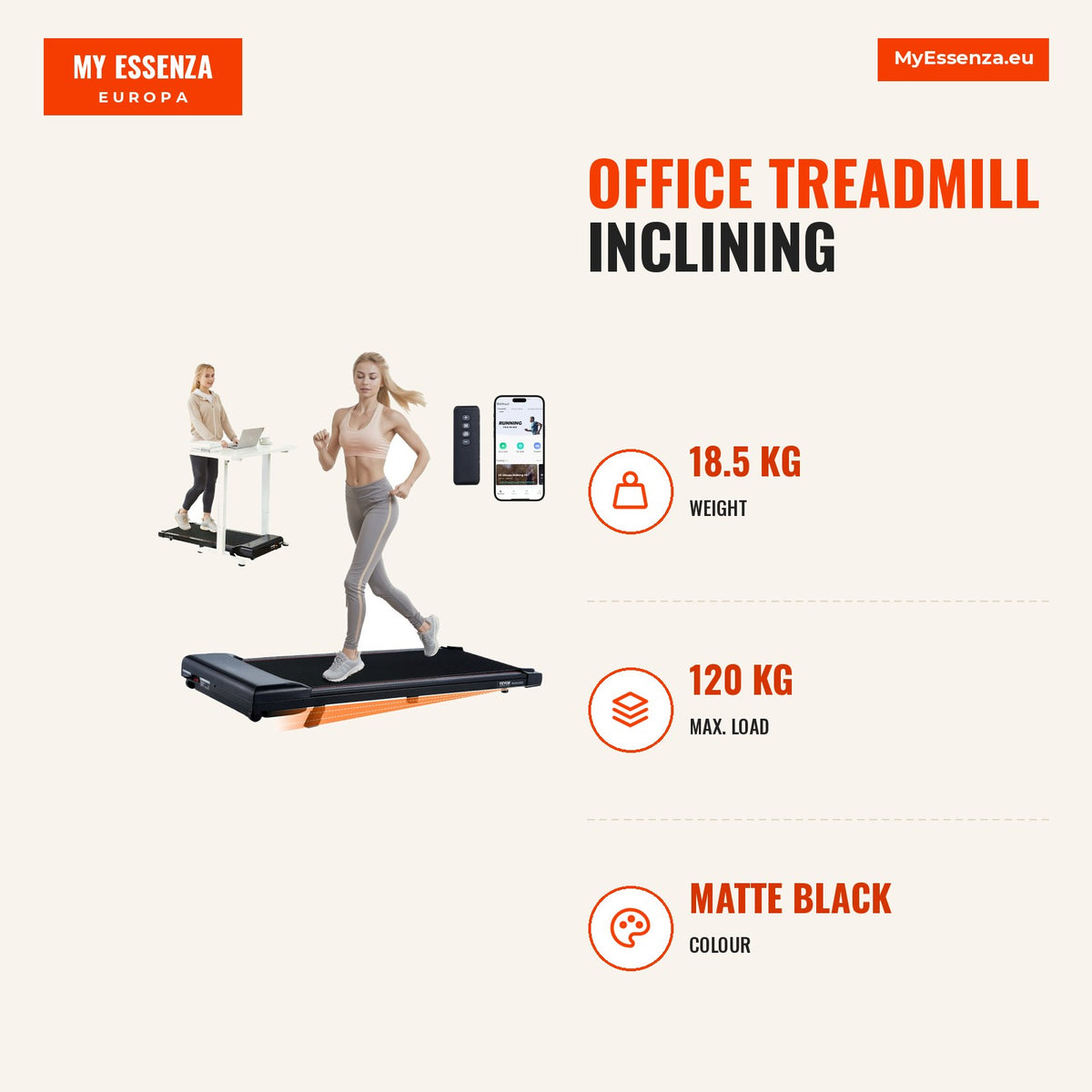 Passadeira escritório inclinação 120 kg Bluetooth — Infografia | Infographic — dimensions