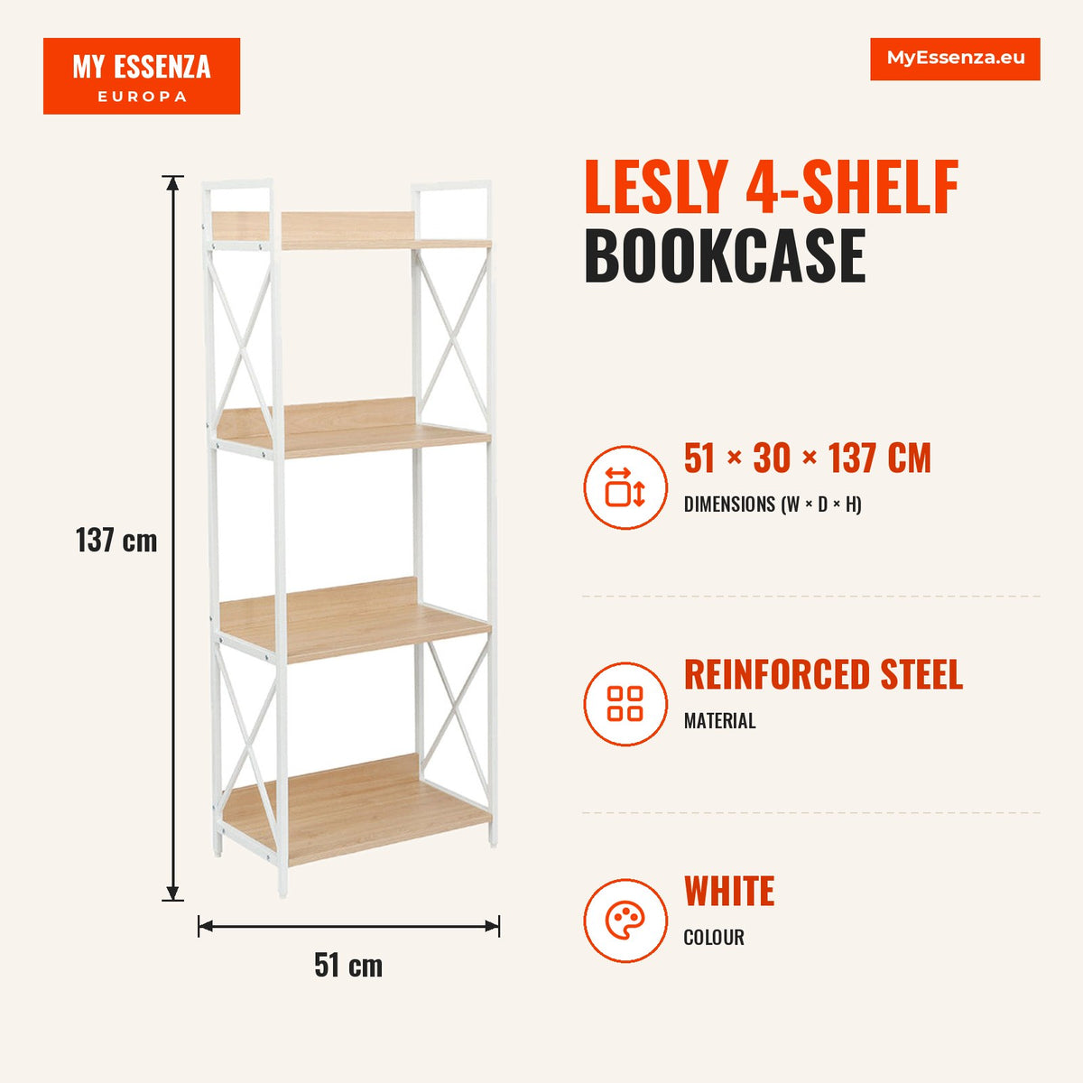 Estante Lesly 4 Estantes — Branco — Infografia | Infographic — dimensions