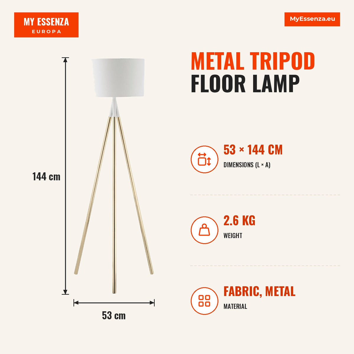 Candeeiro de Pé com Tripé de Metal Suporte para Lâmpadas E27 Máx. 40W Ecrã de Tecido e Interruptor de Pé Candeeiro de Pé Moderno para Sala de Estar Do — Infografia | Infographic — dimensions