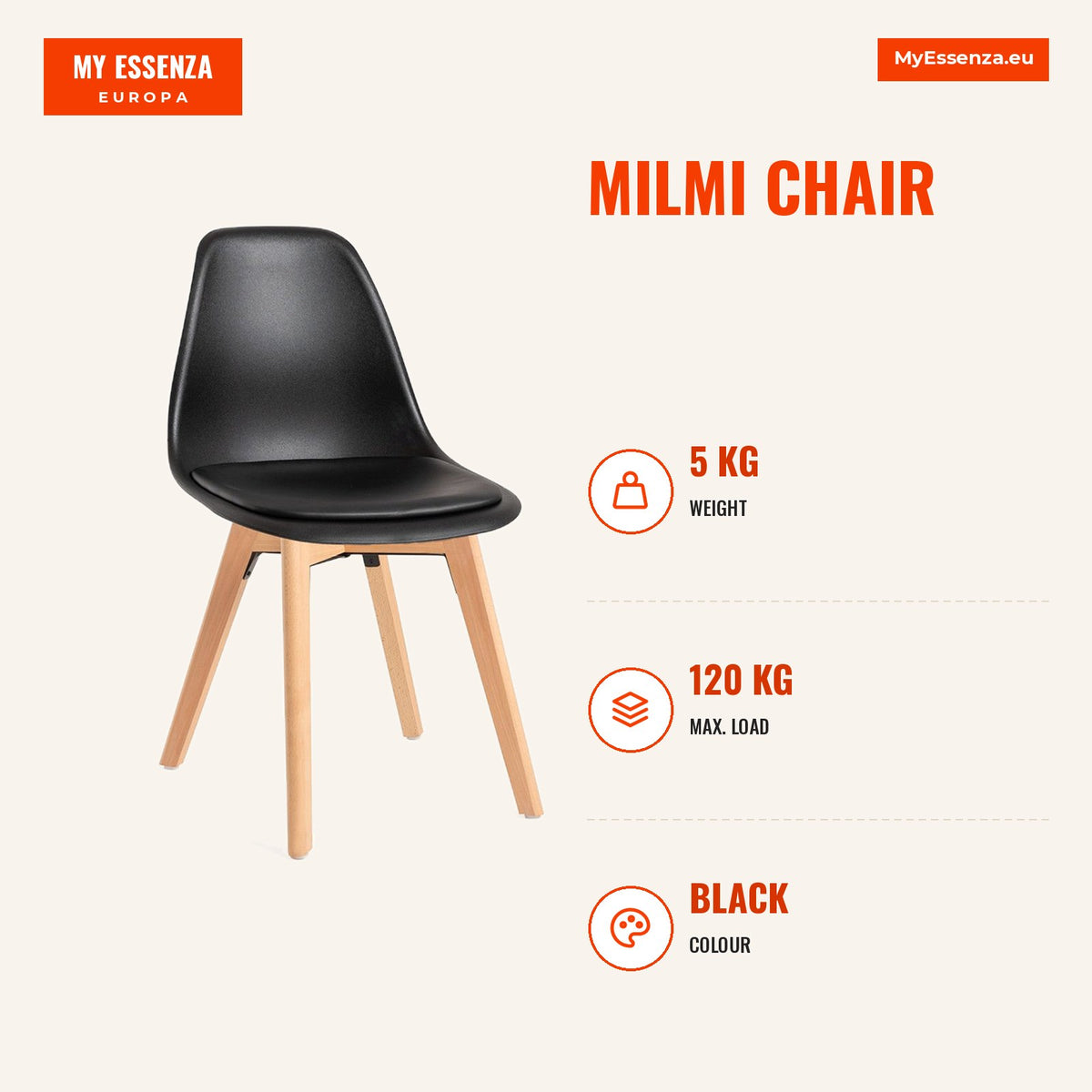 Cadeira Milmi — Preto — Infografia | Infographic — dimensions