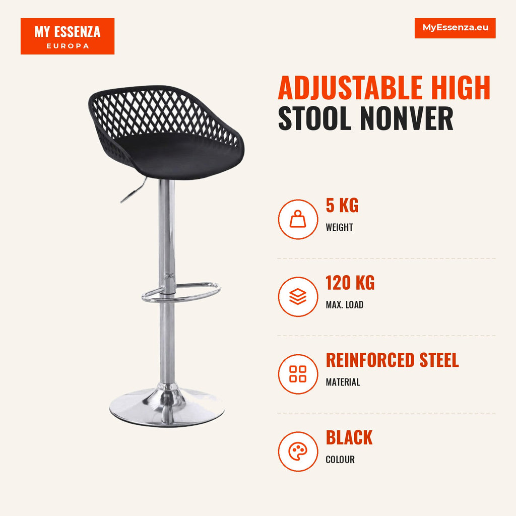 Banqueta Alta Regulavel Nonver — Preto — Infografia | Infographic — dimensions